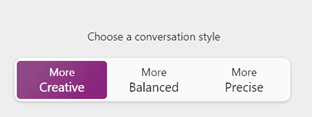 The Microsoft Copilot conversational style screen, users can choose creative, balanced or precise. 