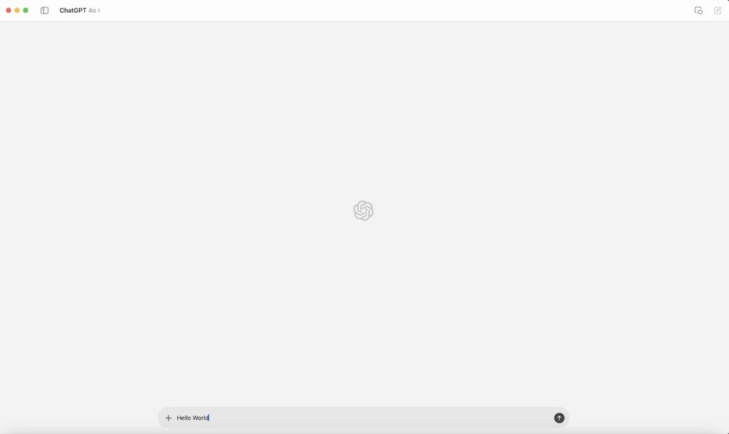 ChatGPT application with "Hello World" in the text box