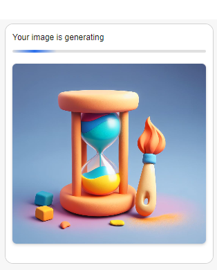 Image generation loading screen from Microsoft copilot, featuring a cartoon style image of an hourglass and paintbrush, text reads "your image is generating".