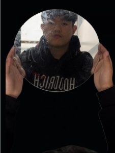 AI generated image of a person looking at themselves in the mirror. The image seems photorealistic.